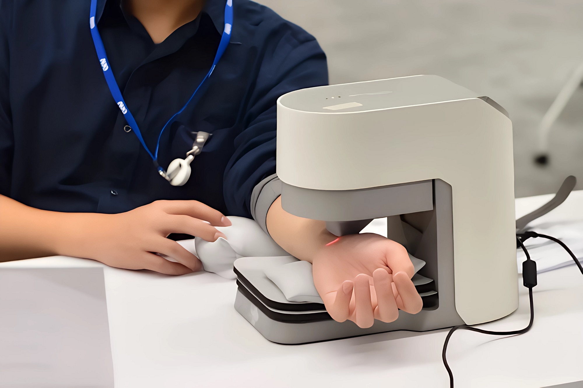 友達耘康中醫數位化檢測解決方案之脈象檢測系統採用高靈敏多點式壓力感測器，可真實還原「寸、關、尺」三部脈象量測結果